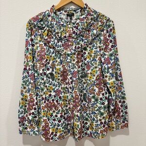 Talbots Floral Button Up Shirt Long Sleeve Ruffle Collar Peasant Spring XL Petit
